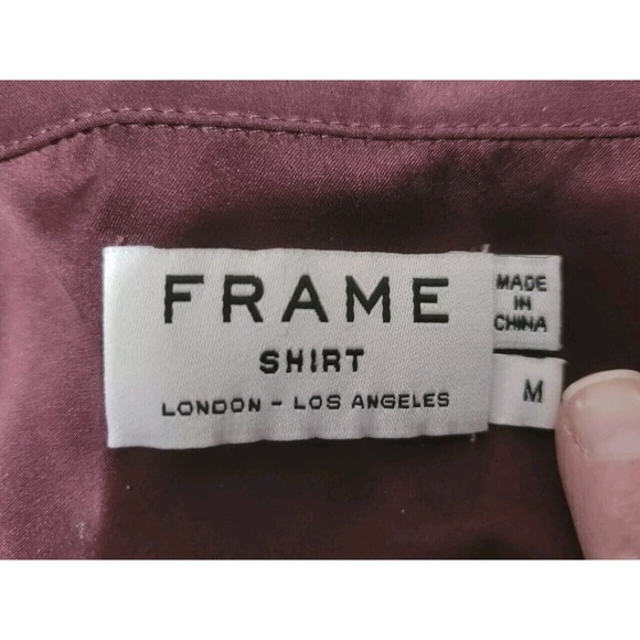 FRAME Le Lace Up Blouse Womens Size M 100% Silk Mahogany Maroon Tie Front - Picture 7 of 8